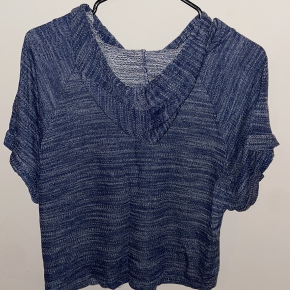 🌹NavyShort-Sleeve/Hooded W/Drawstrings CropTop! - Picture 6 of 8